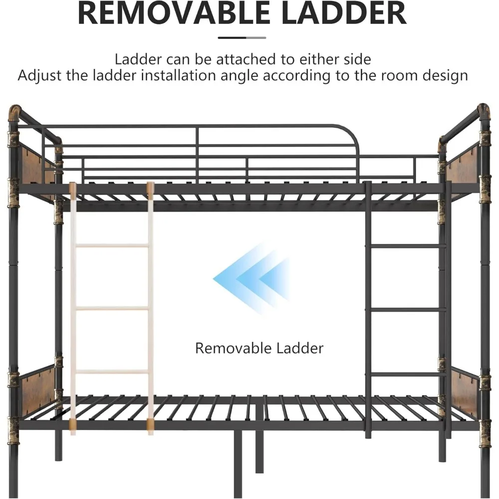 2 IN 1 Metal Bunk Bed Twin Over Twin, Convertible Twin Bunk Beds Into 2 Individual Twin Size Bed for Kids Adults 5