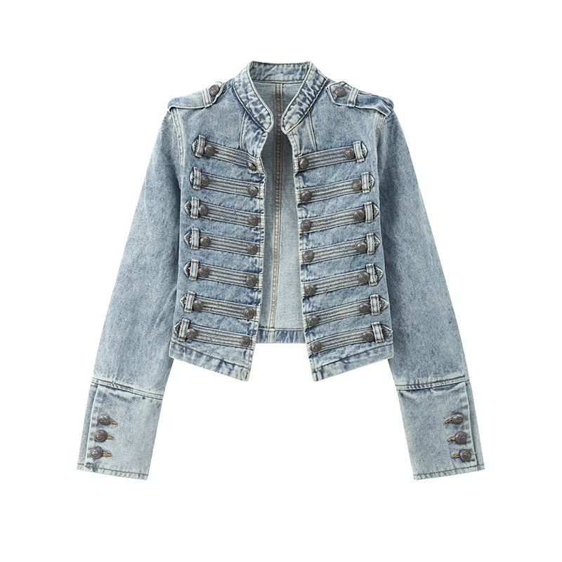Vintage Denim Military Jacket Women Retro Solid Round Neck Single Breasted Slim Crop Coat 2026 New Lady Daily Street Outerwear 15 S69e3a7973cae44e981b45877b71b35a04