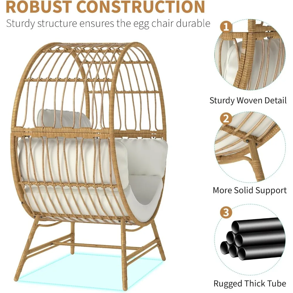 Egg Chair Outdoor Indoor, Oversized Rattan Chair with Thicken Cushion Wicker Patio Lounge Chair, Basket Chair for Living Room 5