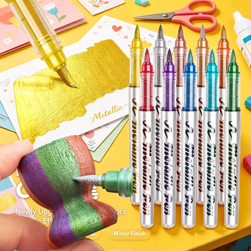 GuangNa 12/24/36/48Pcs 금속 아크릴 마커 펜 암석 그림, 검정 종이, 스크랩북킹용 영구 페인트 펜 브러시 팁