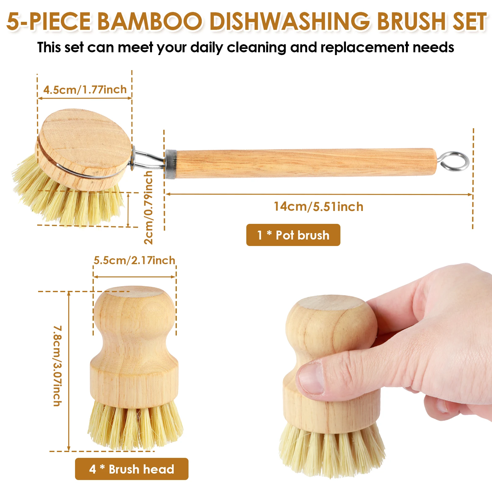 thumbnail image 2 of 4-Piece Natural Kitchen Brush Set - Wooden Scrub Brushes With Soap Dish Loofah Cloths 2 of 12