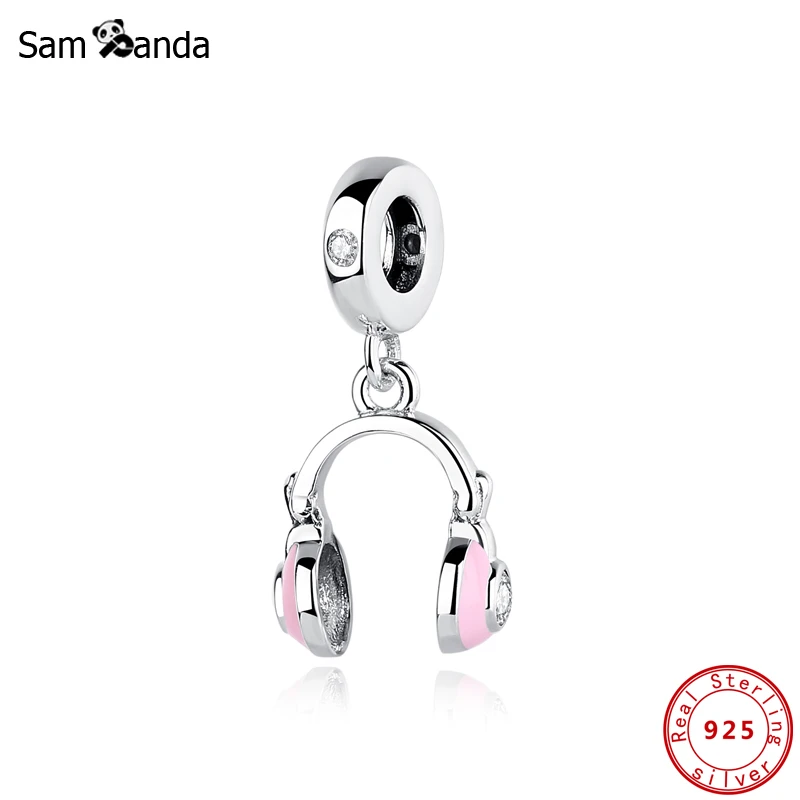 Charms de plata esterlina 925 originales para mujer, accesorio compatible con pulsera Pandora, rosa, para auriculares, colgante de cristal, artesanal|Cuentas| - AliExpress