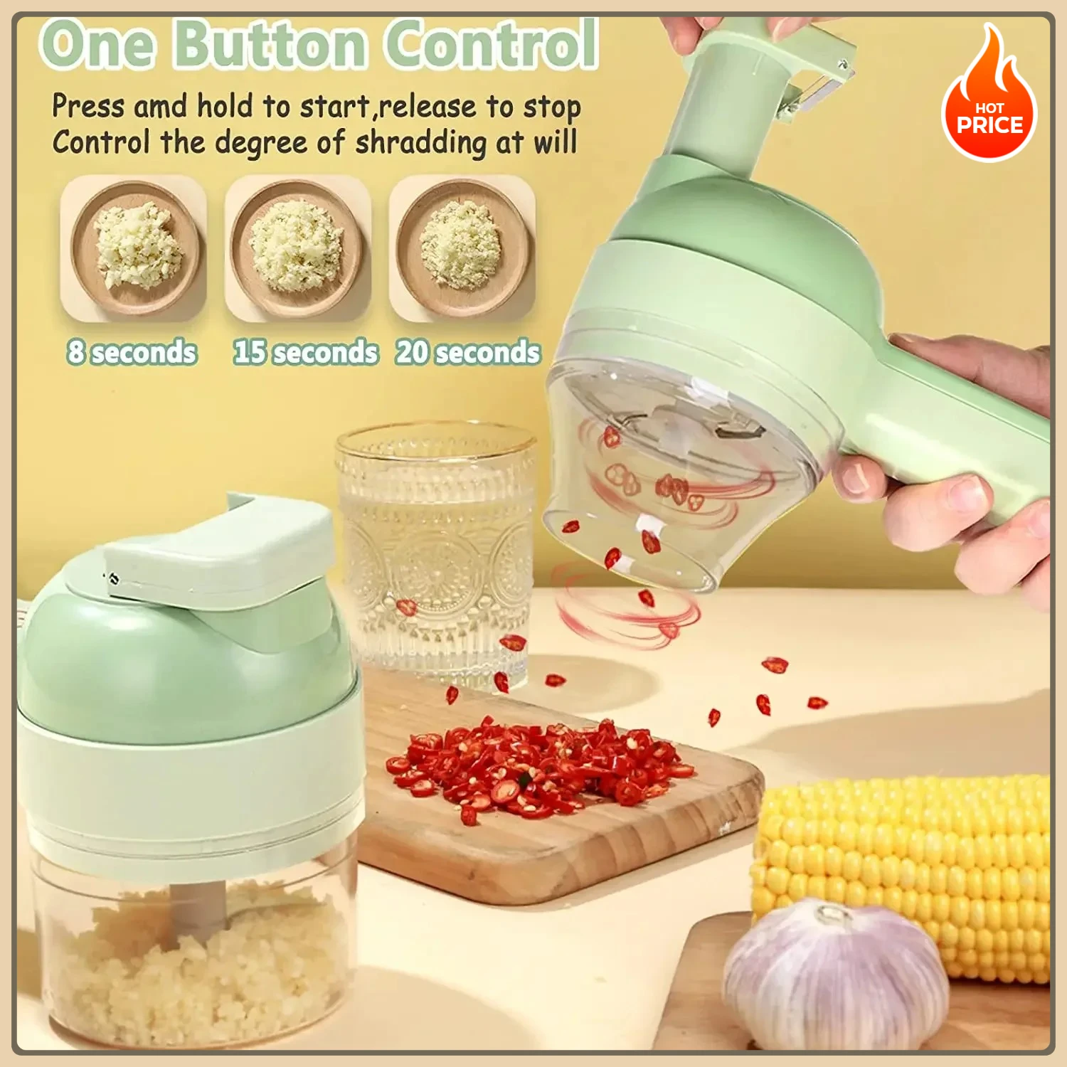 Meat grinder handheld wireless electric garlic grinder, food chopper, 4-in-1 electric vegetable cutter set