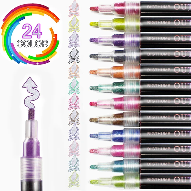 30 Color Double Lines Contour Colored Paint Marker Set Outline Metallic Markers  for Scrapbooking Bullet Diary Poster Gift Card