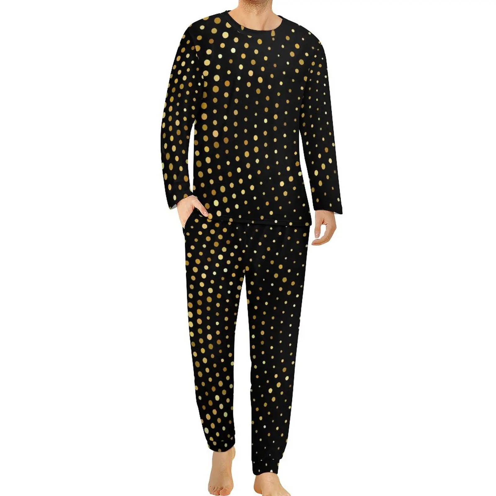 

Gold Dot Pajamas Men Vintage Print Cool Sleepwear Autumn Long Sleeve 2 Pieces Bedroom Design Pajama Sets Big Size