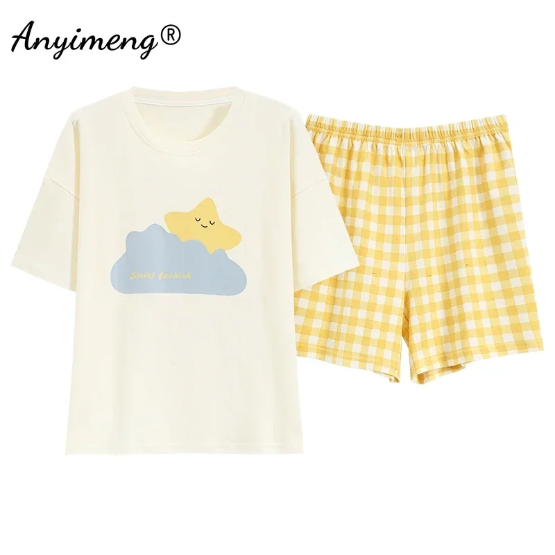 Pure Cotton Pajamas for Women Summer Cartoon Print Sleepwear Plus Size