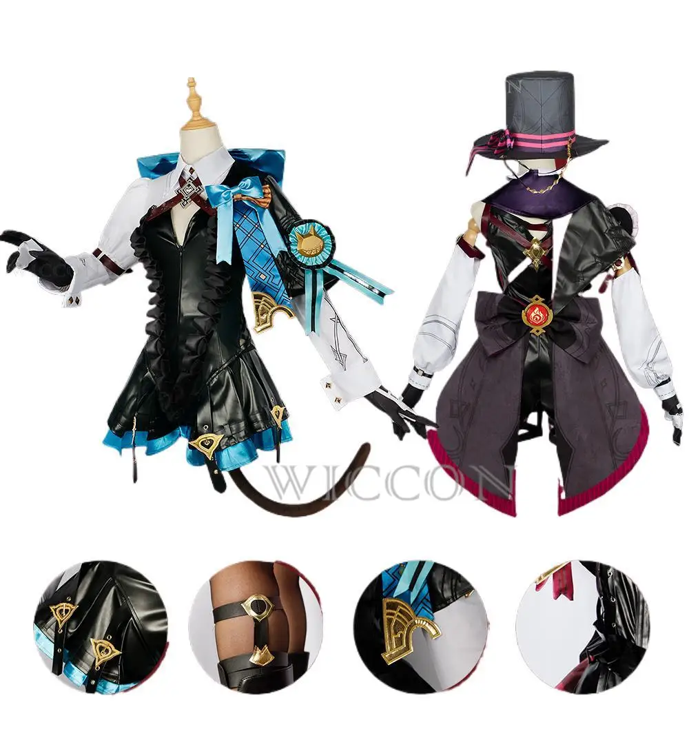

Genshin Cosplay Lynette Lyney Cosplay Costume Wig Fontaine Magician Hat Poker Card Uniform Halloween Party Twin Outfits