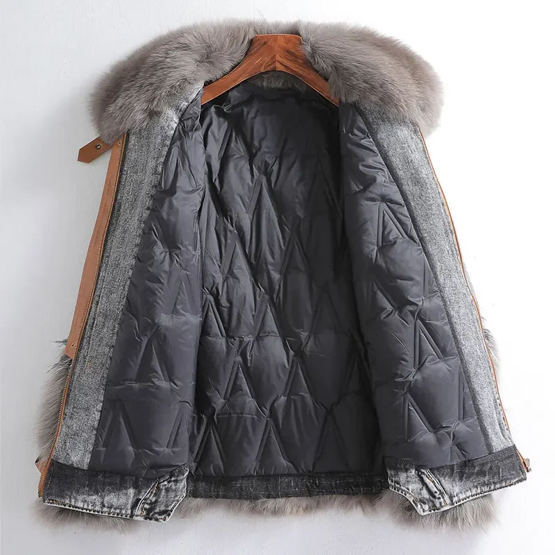 Fashion Korean Raccoon Fur Coats and Jackets Womens Clothing Autumn and Winter Fur Coat Denim Coat Fox Fur Collar Jackets Zm1121