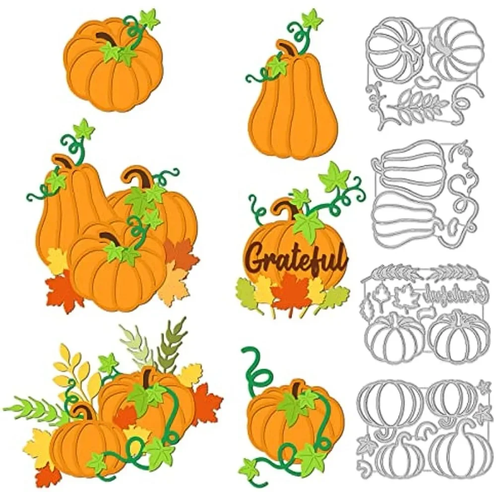 

4Set 30Pcs Autumn Harvest Cutting Dies for DIY Scrapbook Metal Fall Pumpkin Die Cuts Embossing Stencils Template for Paper Card