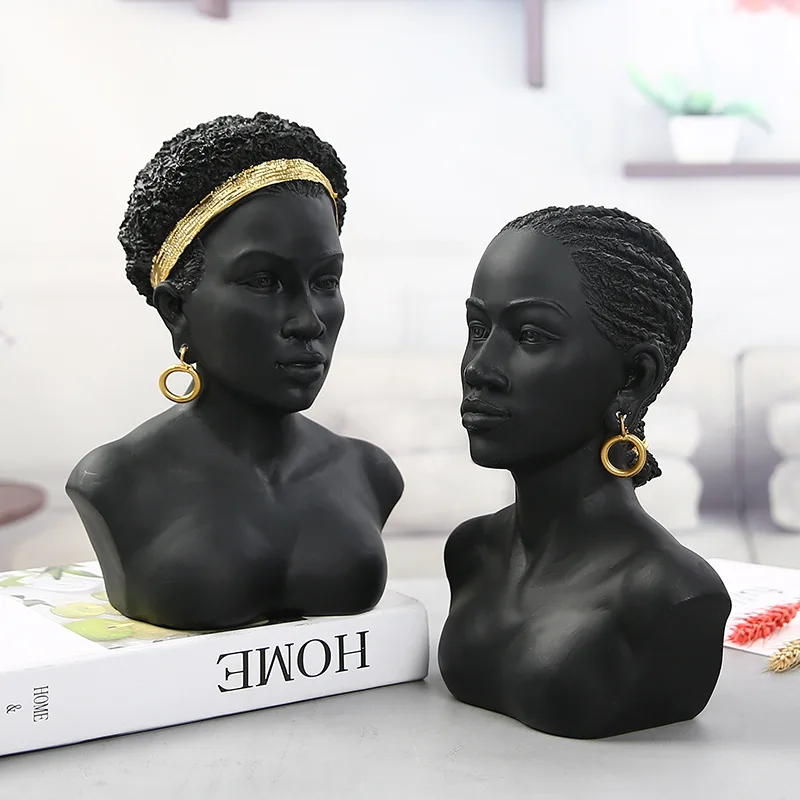 

African Woman Resin Sculpture Creative Person Statue Ornament Crafts for Home Living Room TV Cabinet Desktop Figurine Decoration