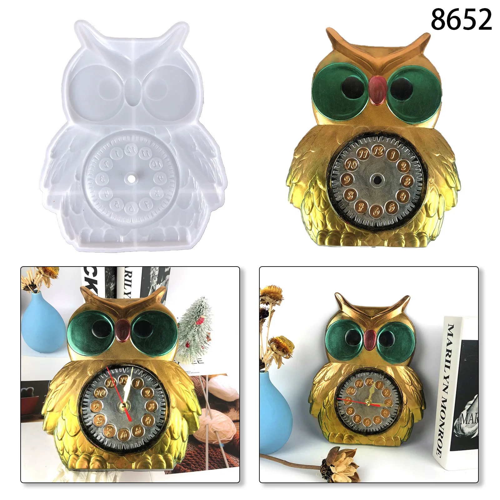 

DIY cartoon owl wall clock crystal drop glue mold creative furniture clock owl watch silicone mold