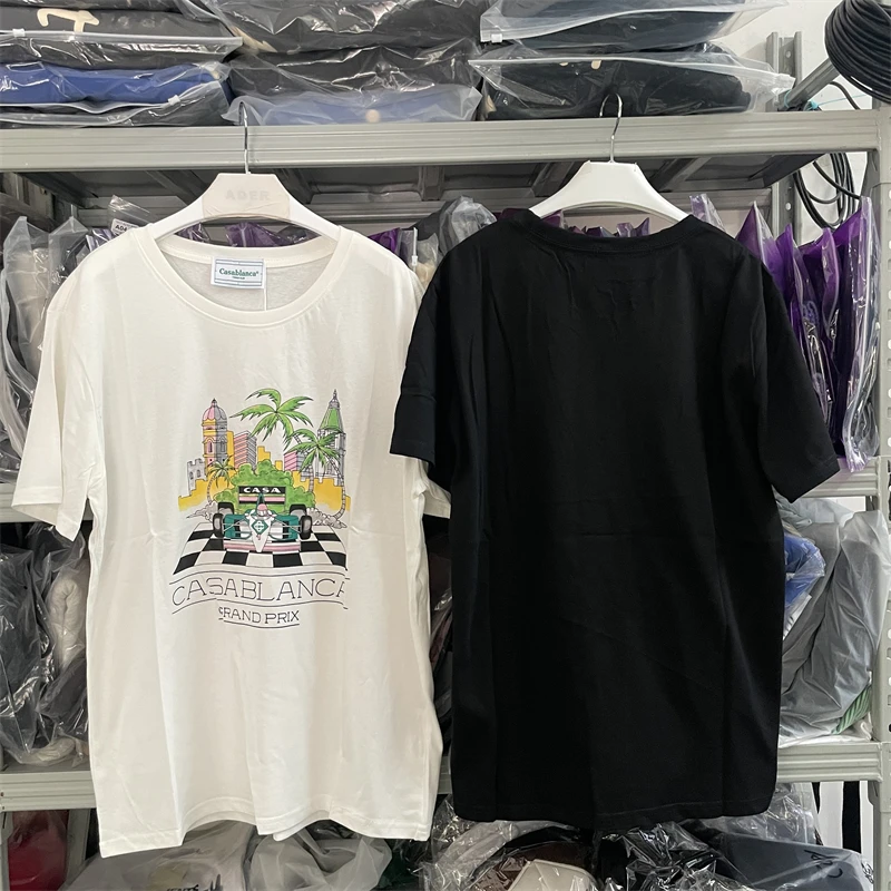 

Casablanca T-shirts Oversized Cotton Racing Print Men Women White Tees