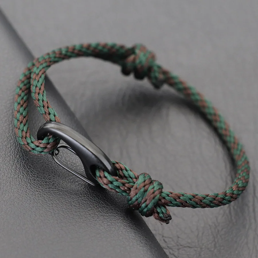 Neues handgefertigtes ethnisches Schnurarmband für Männer, Marine-Stoff, nautisches Armband, schwarze D-Schnalle, Kletterseil-Armband, Strand, Pulseria – Detail 6
