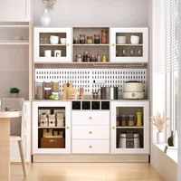 Kitchen Hutch Cabinet, Pantry Cabinet, Power Outlet,Freestanding Buffet Hutch with Pegboard, Cup Holder,  4 Doors & 3 Drawers 1