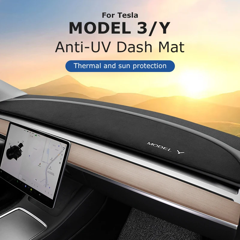 Anti-UV Dashboard Cover Dashboard Rubber Pads For Tesla Model 3 Y S Highland Center Console Accessories Dash Mat Protector Pad Sunshade