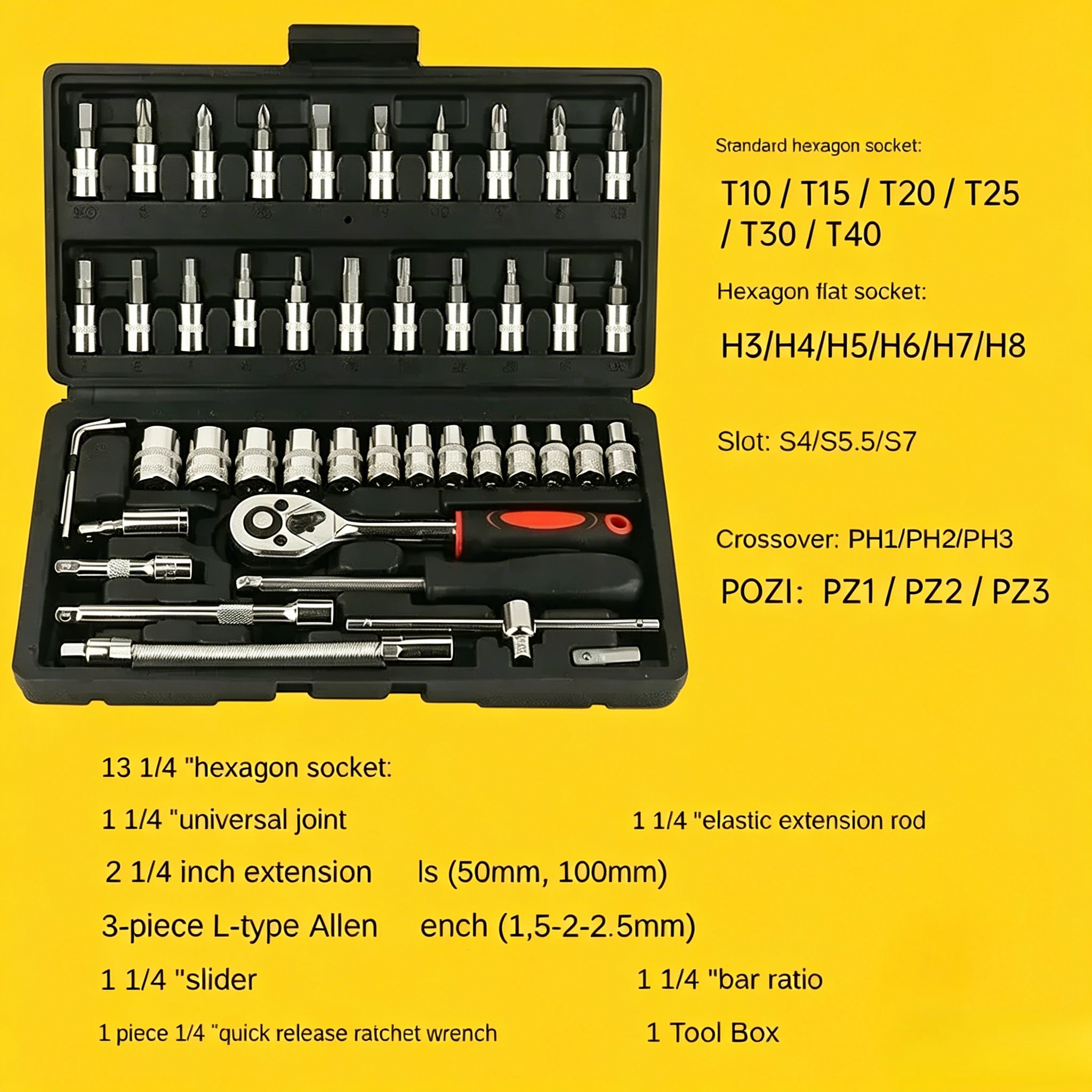 New 46/53Pcs Car Repair Socket Set Torque Wrench Combination Auto Maintenance Hand Tool Kit