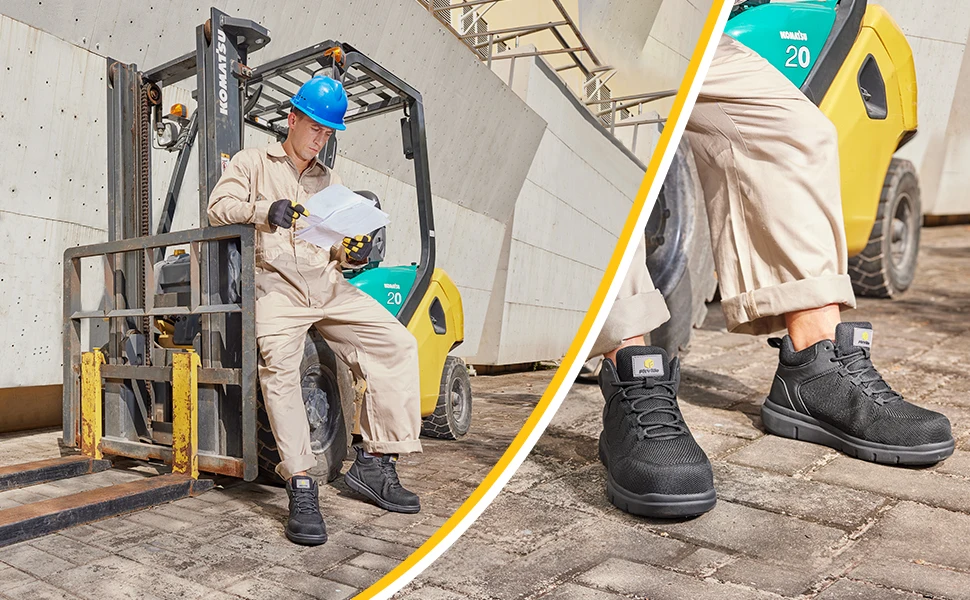 FitVille Men's Safety Work Boots Wide Width Composite Steel Toe Waterproof Antislip High Top Outdoor Shoes for Construction