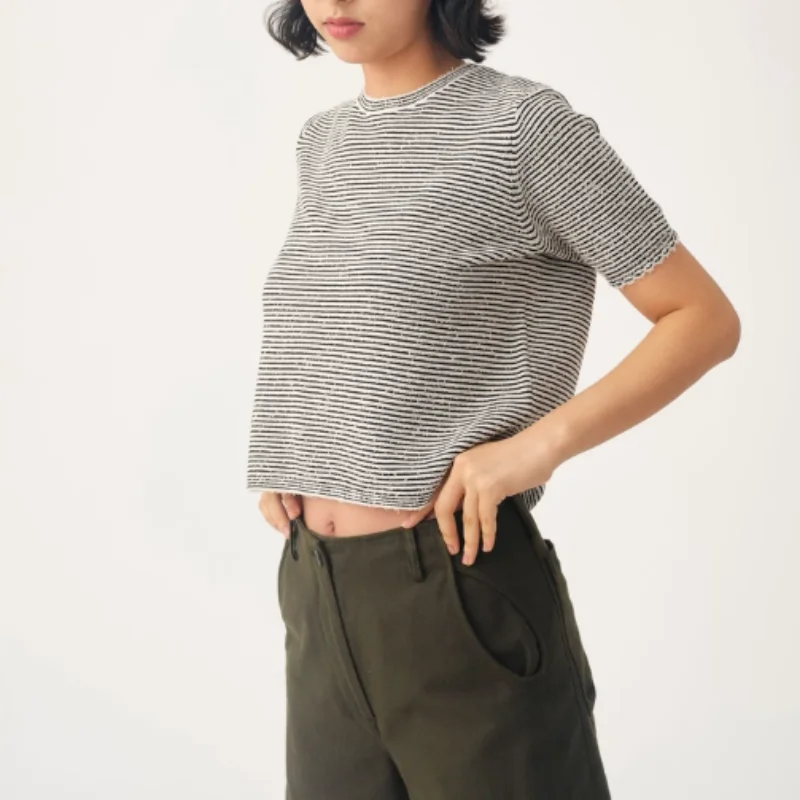 

Spring and Summer Women Colorful Stripe O-Neck Knitted T-shirt 2023 New Ladies Loose Short Sleeve Pullover Top All-Match