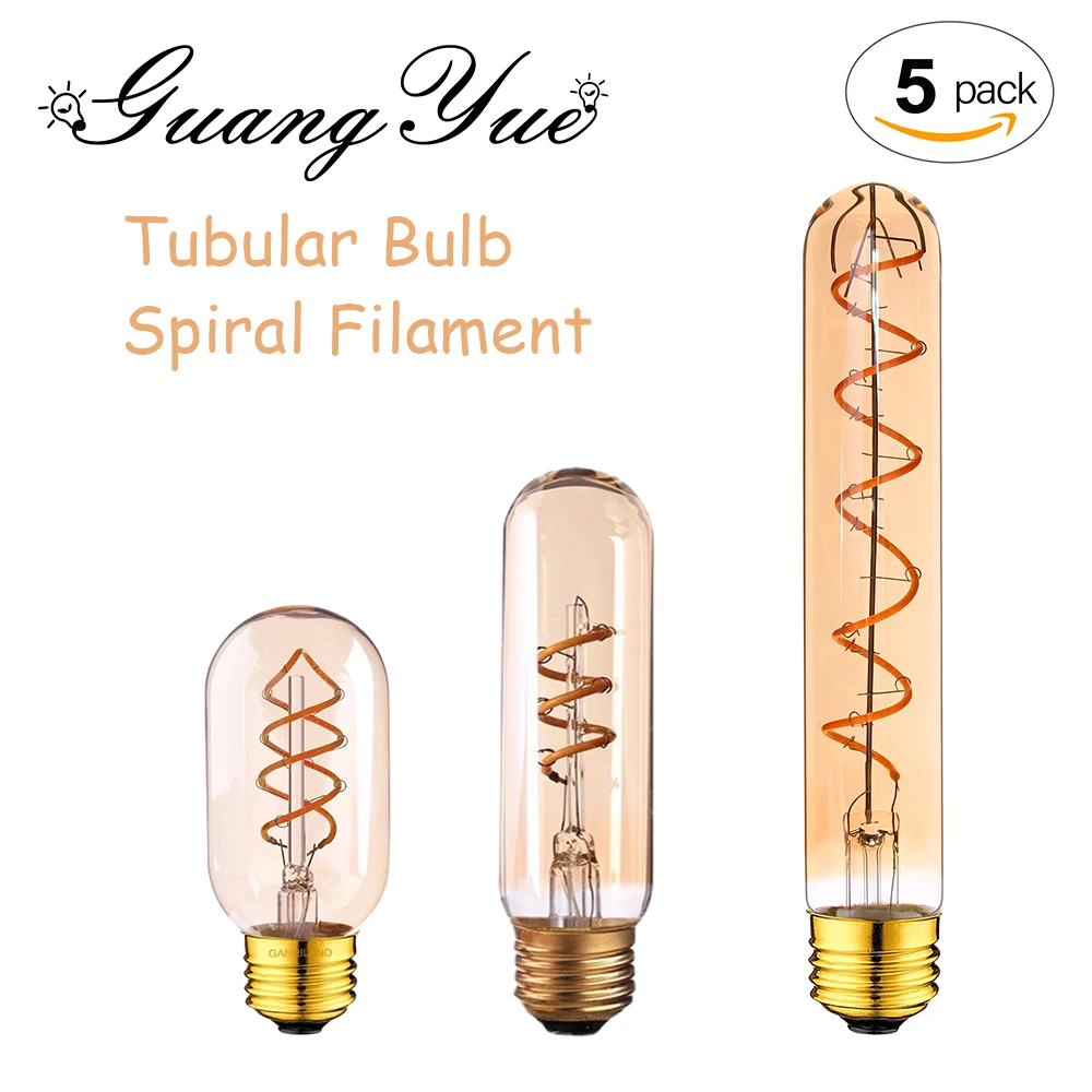 

5Pcs Long Tubular Retro Led Bulb E27 E26 110V 220V Dimmable 3W 2200K Spiral Filament LivingRoom Pendant Decorative Replace Light