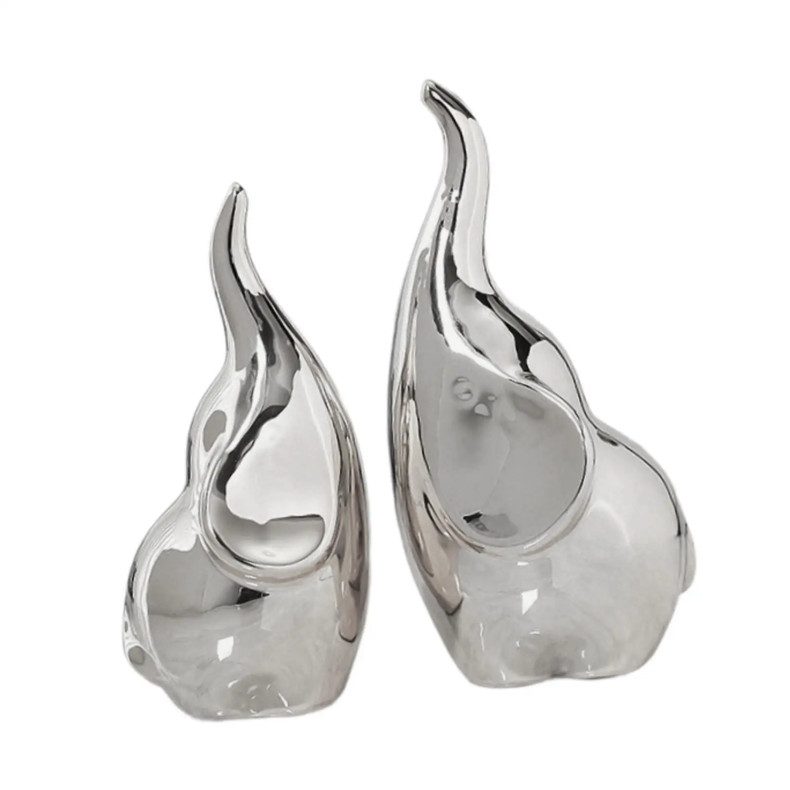 2x Elephant Figurine Sculpture Art Statuette Desk Animal Present Cute Ornament