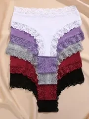 Women's Floral Lace Cotton Panties Set - Trendy Patchwork Design, Soft and Comfortable Lingerie (5 Pieces) - M (Set 8)