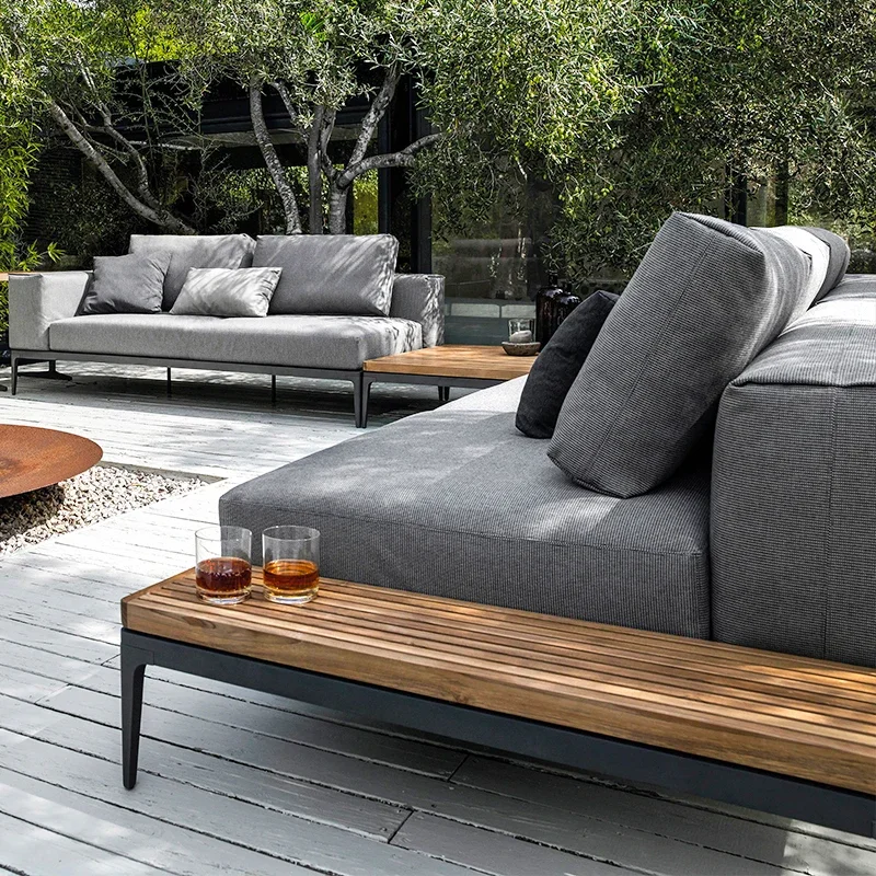 Outdoor sofa courtyard villa teak American outdoor outdoor model room Hotel waterproof and sunscreen aluminum sofa