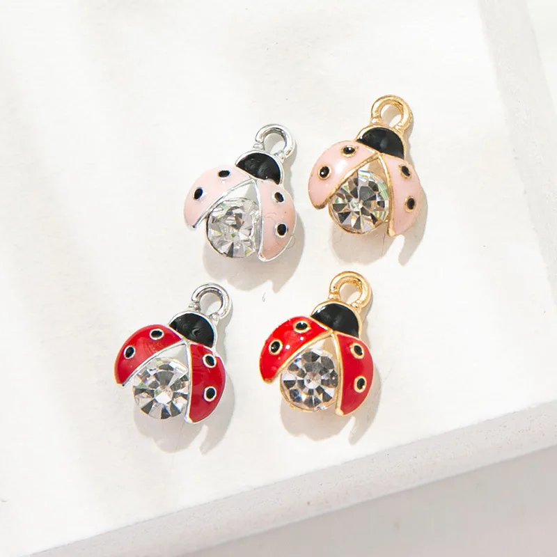 10Pcs Enamel Crystal Ladybug Charms Beetle Pendants for Jewelry Making DIY Bracelet Women Necklace Earrings Accessories Crafts