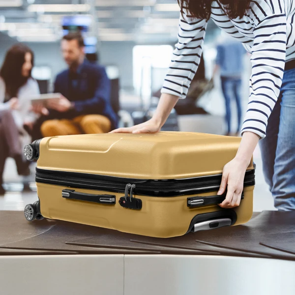  弧形竖条纹四合一 拉杆箱 16in 20in 24in 28in ABS 铝合金拉杆 复古色系－芥末黄 N101-32