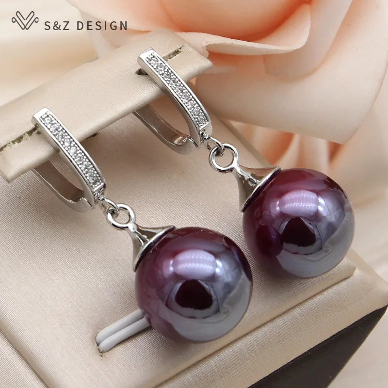 S&Z DESIGN New Fashion Elegant Wine Red Round Beads Dangle Earrings For Women Wedding Party 585 Rose Gold Color Jewelry Gift