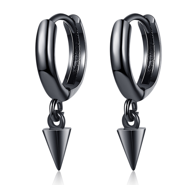 Fashion Simple Style Small Hoop Earrings Black/White Tiny Huggies With Cone Pendants Charming Minimal Piercing Earring