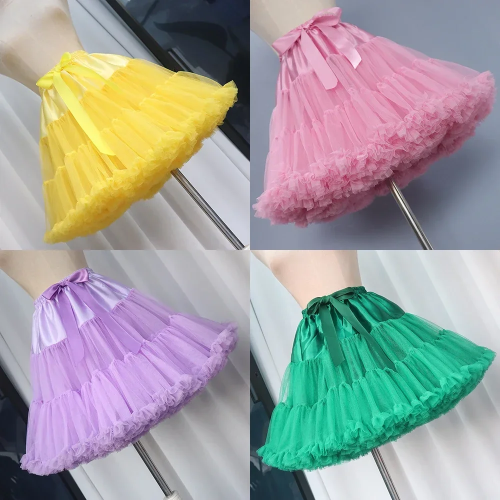 Womens Layered Pleated Tulle Petticoat Tutu Puffy Party Cosplay Skirt Elastic Waist Princess Ballet Dance Pettiskirts Underskirt Flower Girl Underskirt Wedding Underskirt Vintage Underskirt Lolita Petticoat Wedding Petticoat Petticoat Underskirt Petticoat Skirt Tulle Tutu Skirt