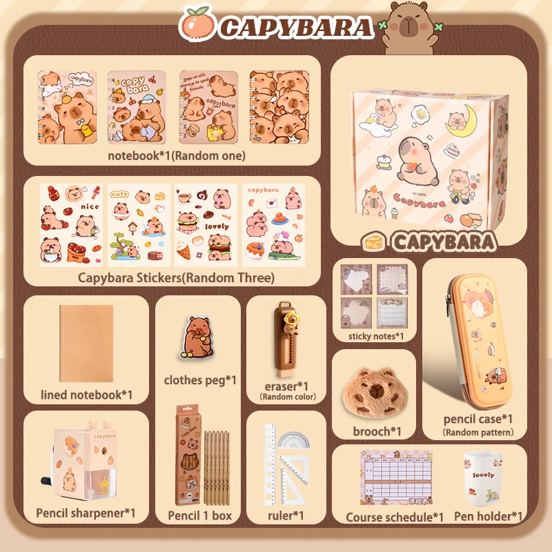 Capybara Themed Stationery Gift Set Stickers Notebooks Pencils Accessories for School Supplies Students Office Durable Creative