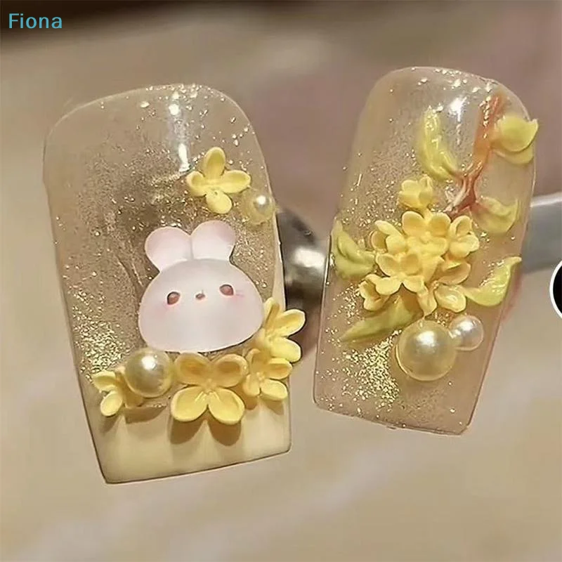 ♬ 3D 활 & 토끼 네일 아트 실리콘 몰드 세트, 귀여운 토끼 네일 조각 몰드 DIY 매니큐어 & 네일 장