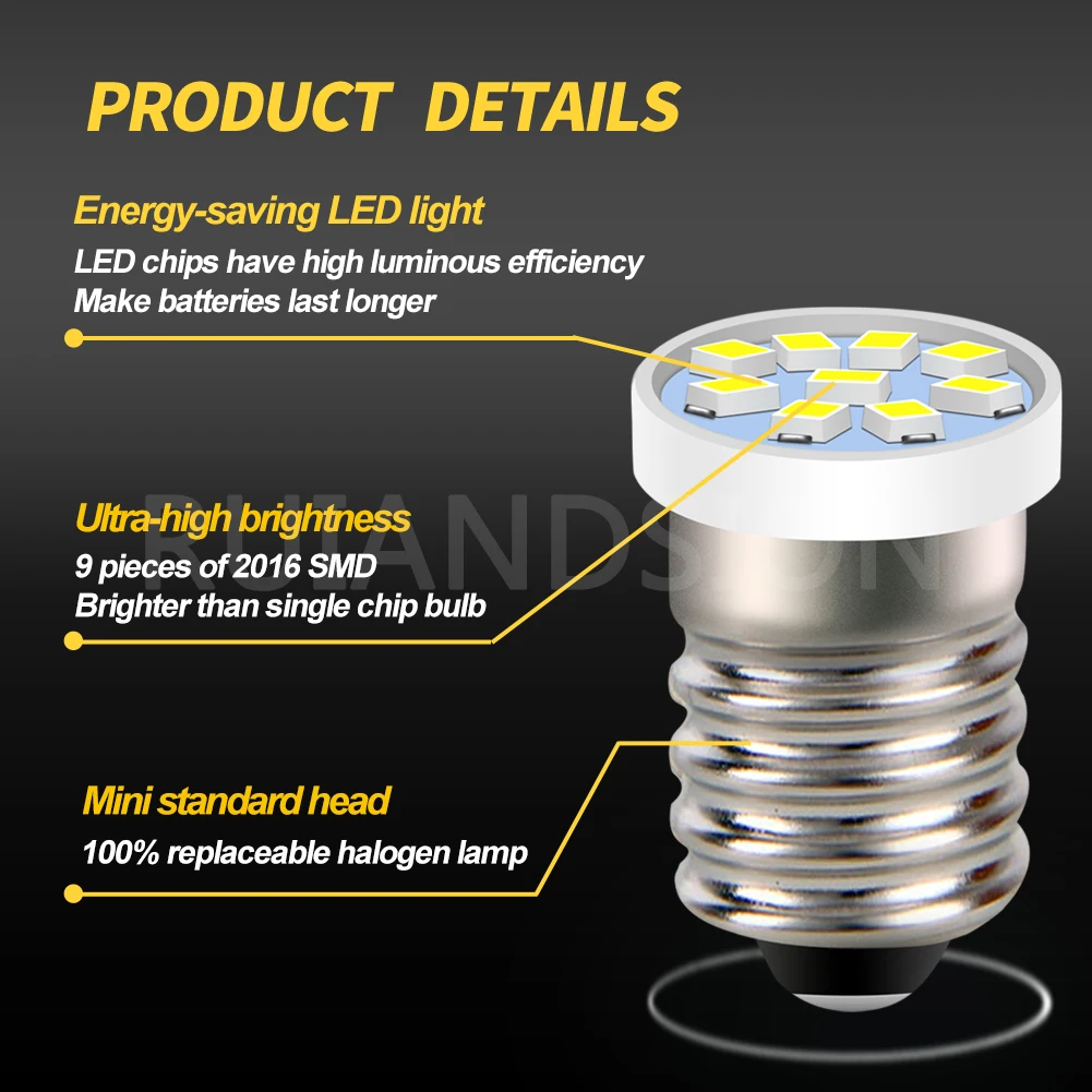 Ruiandsion 저전력 소비 E10 LED 스크류 기본 자동차 표시기 전구, 구식 손전등 전구 3V 4.5V 6V 12V 24V 흰색