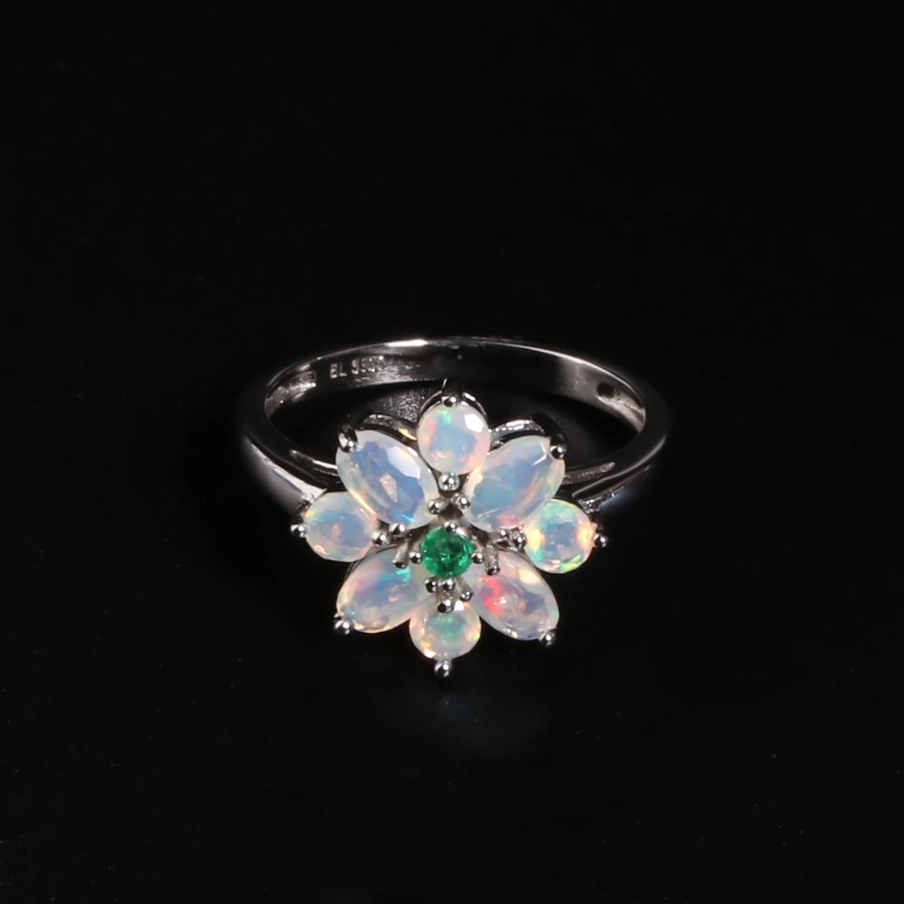 100% Natural opal emerald jewelry set 925 sterling silver gemstone earring Ring for women mom wife nice gift bolai 3