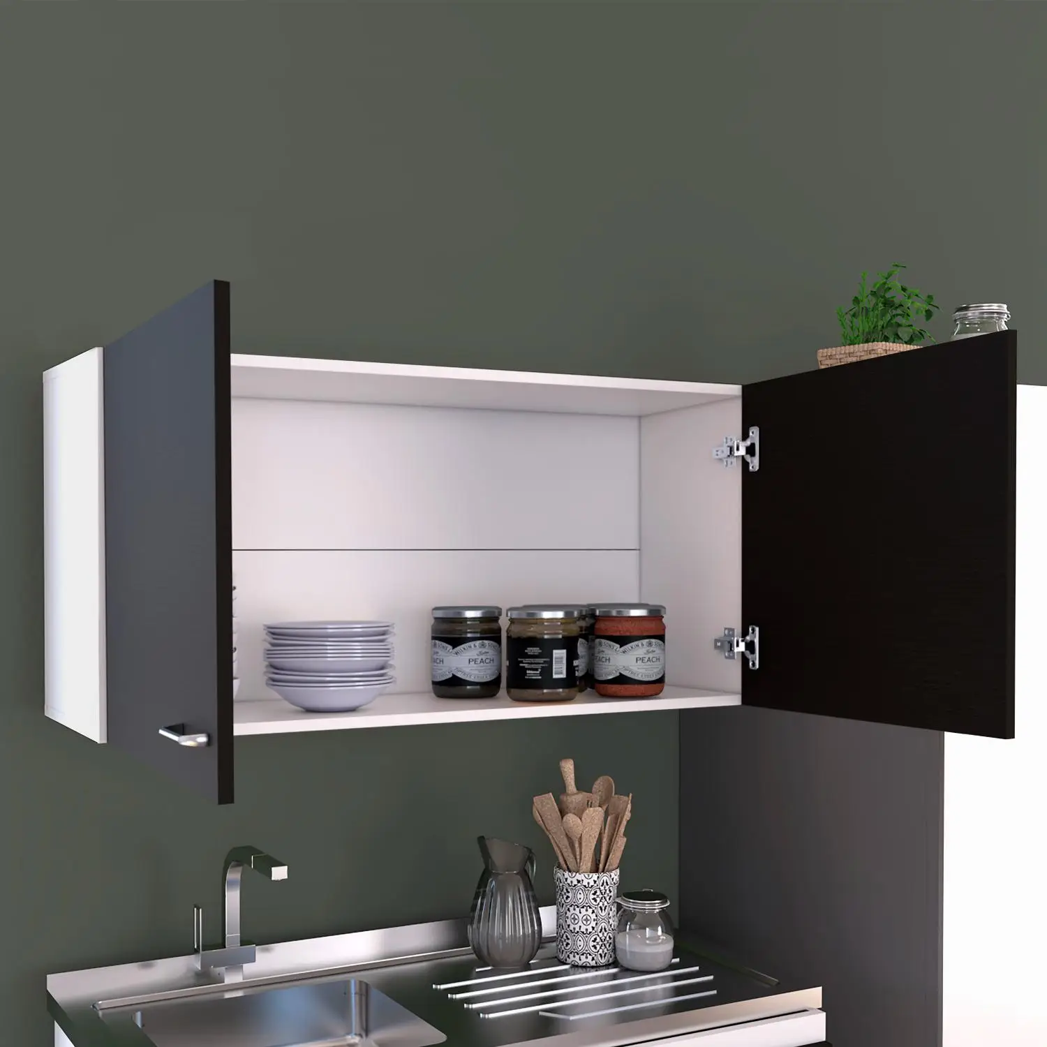 Napoles 39" W Double Door Wall Cabinet White - Black 3