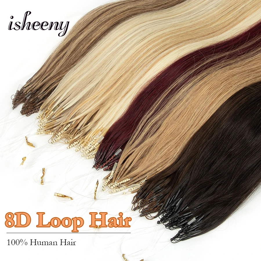 12 14 16 18 20 inches Loop Ring 8D Hair Extensions Silicon Nano Ring Human Hair Invisible 50pcs 30g/pack for Women