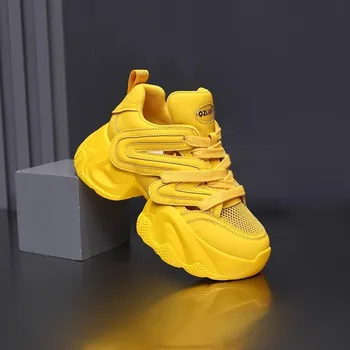 Women's Yellow Platform Sneakers Chunky Women Thick Sole Sports Shoes Breathable Casual Shoes Mesh Walking Shoes Ladies Sneakers 1