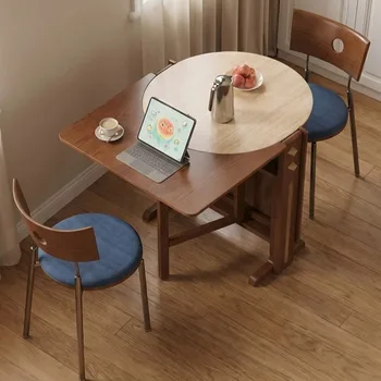 Tavolo da Pranzo Pieghevole Rotondo per Cucina, Piccoli Spazi, Tavolo Contemporaneo Portatile in Legno, Mesa Plegable, Arredamento per Hotel