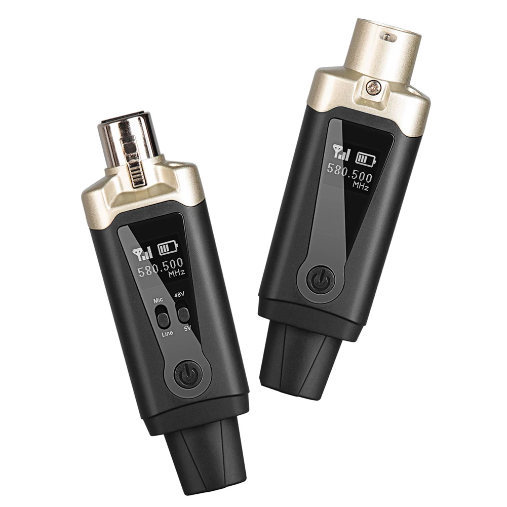 

UHF Wireless Transmitter Receiver Kit Type-C Rechargeable Automatic Transmitter Setup HD Display Screen for Live Streaming Mixer