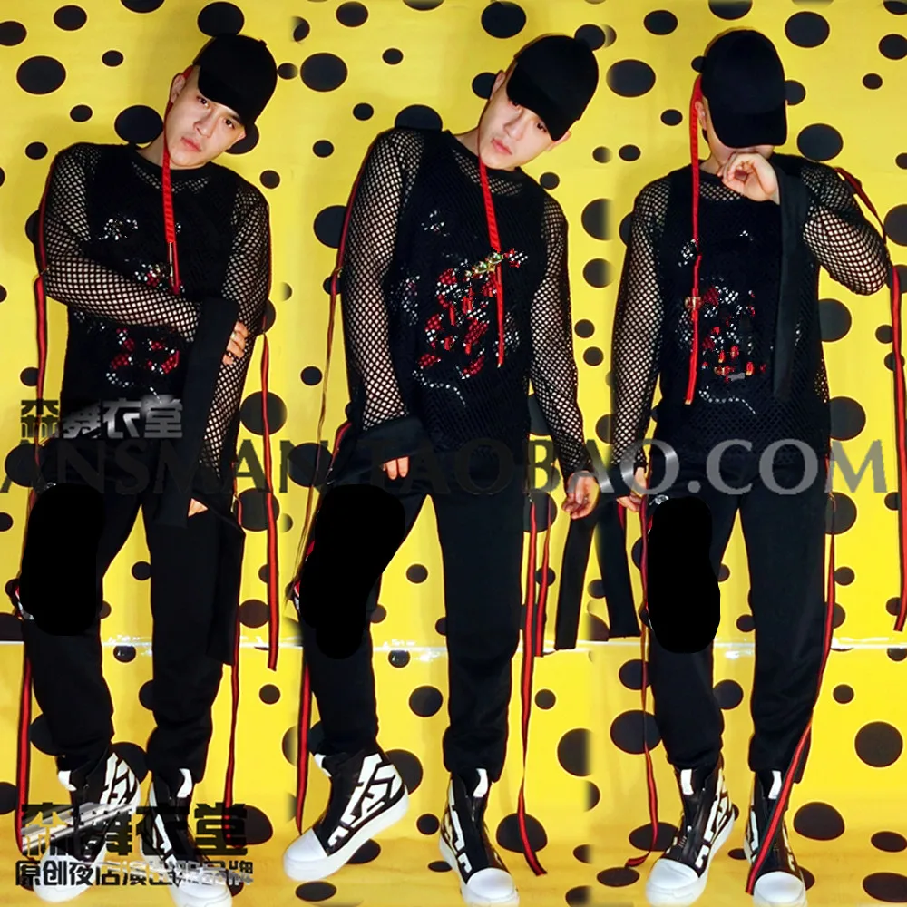 

Nightclub Bar DJ Singer Embroidered Snake Animal Hip Hop Loose Mesh Clothing Men's Party Leisure Performance Suit