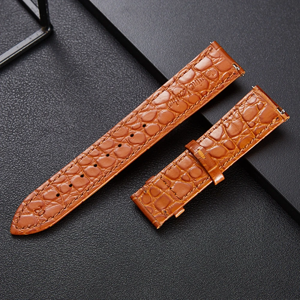 Top Layer Cowhide Strap 18mm 19mm 20mm 21mm 22mm Bright Genuine Leather Watchband Soft Waterproof Wristband Accessories
