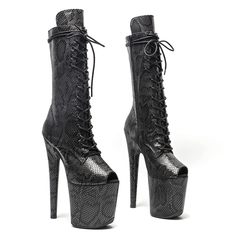 Leecabe 20CM/8Inch Snake  PU small open toe  Platform disco party High Heels Shoes Pole Dance boot