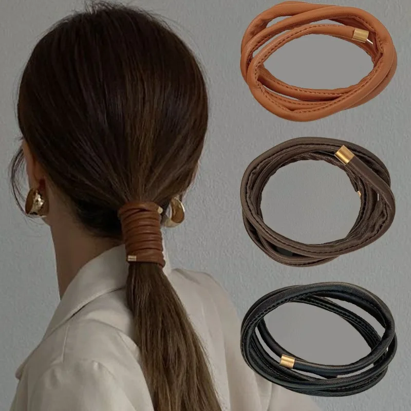 Leather Scrunchies Hair Ties Women Girls Fashion Simple Hair Rope Elegant Shopping Daily Hair Ring Party Gifts Hair Accessoires