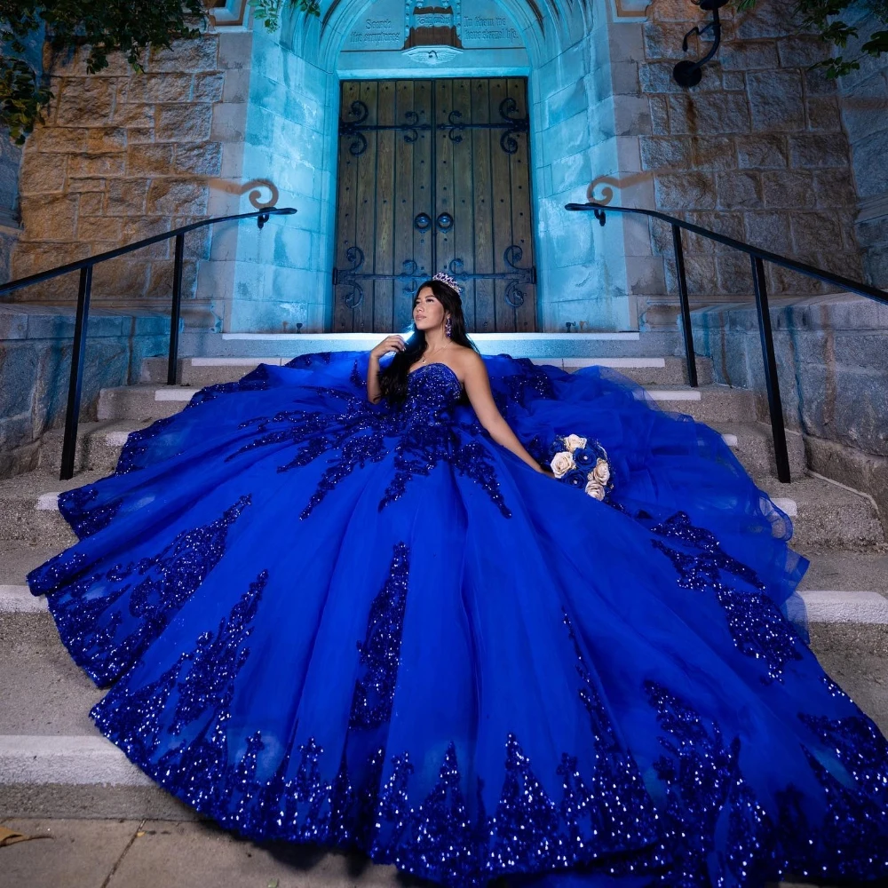 Gold 15 Anos Royal Blue Quinceanera Dresses Royal Blue Quinceanera Dress  Ball Gown Sequins Applique Beading, image size:1000x1000