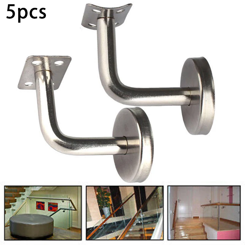 5Pcs Handrail Brackets Stair Handrail Guard Rail Wall Mounted 304 Stainless Steel Flat Bent Hardware Stair Accessories