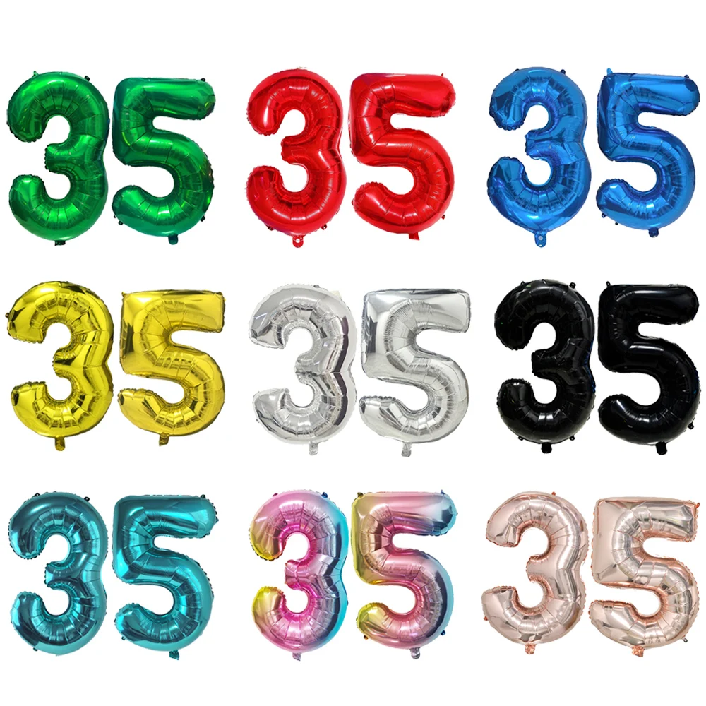 Nummer 35 Ballon 35er Ziffer Ballon Dreißigfünf Erwachsenen 35. Geburtstag 32 Zoll Groß Blau Grün Rot Rosa Golden Schwarz Bunt