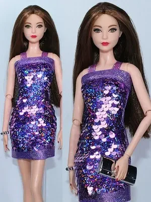 1/6 Doll Outfits For Barbie Dress Purple Sequin Dresses For Barbie Doll Clothes 11.5