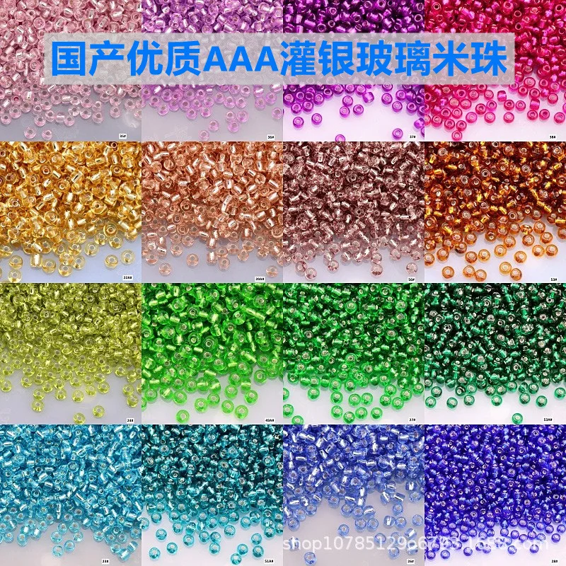 High-Quality Silver-Filled Glass Rice Beads for Jewelry & Clothing - Multiple Sizes Available