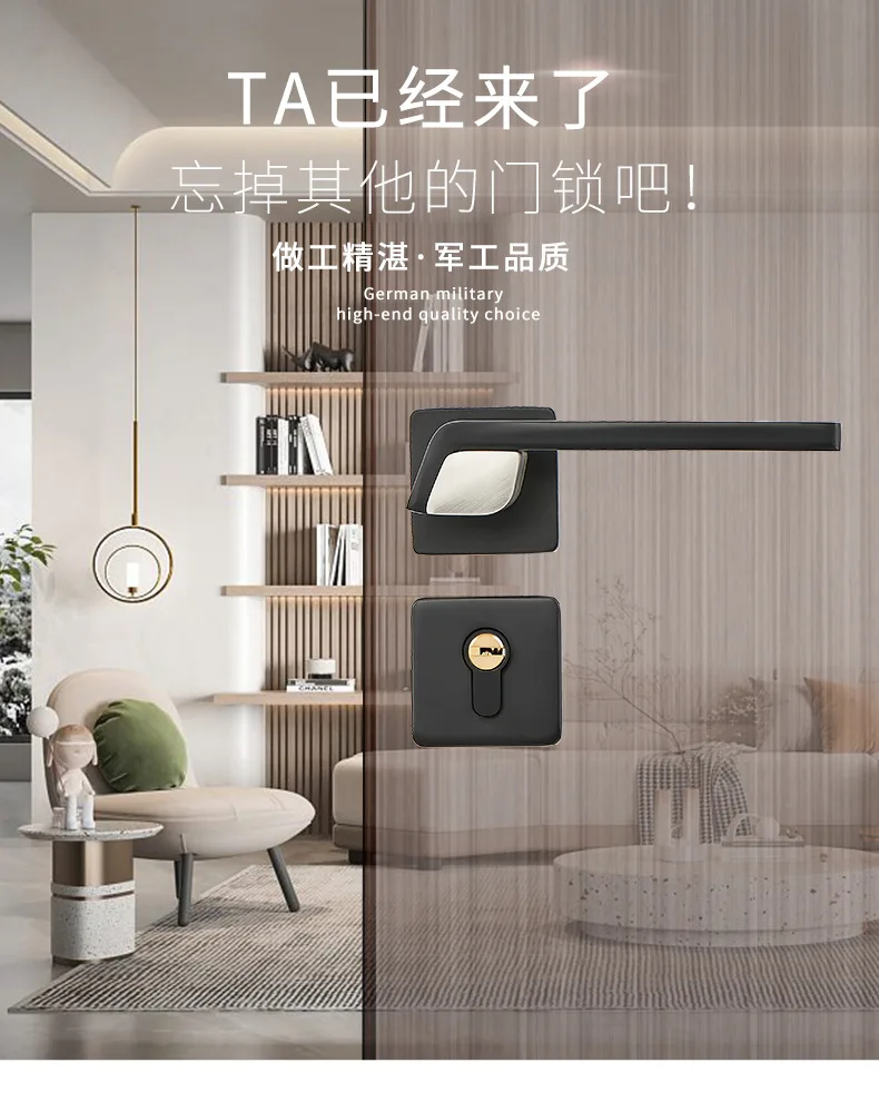 Description Picture 2 of itemHandle Lock Split Type Indoor Door Handle 58 Silent Copper Reverse Fork Lock Body Bedroom Wooden Door Aluminum Alloy Door Lock